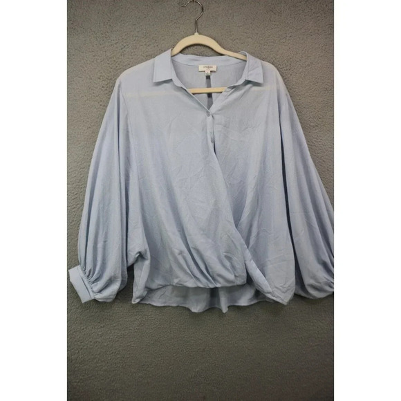 Umgee Tops - Umgee Light Blue Huge Dolan Balloon Sleeves Top-Size Large-Boho-Cottagecore